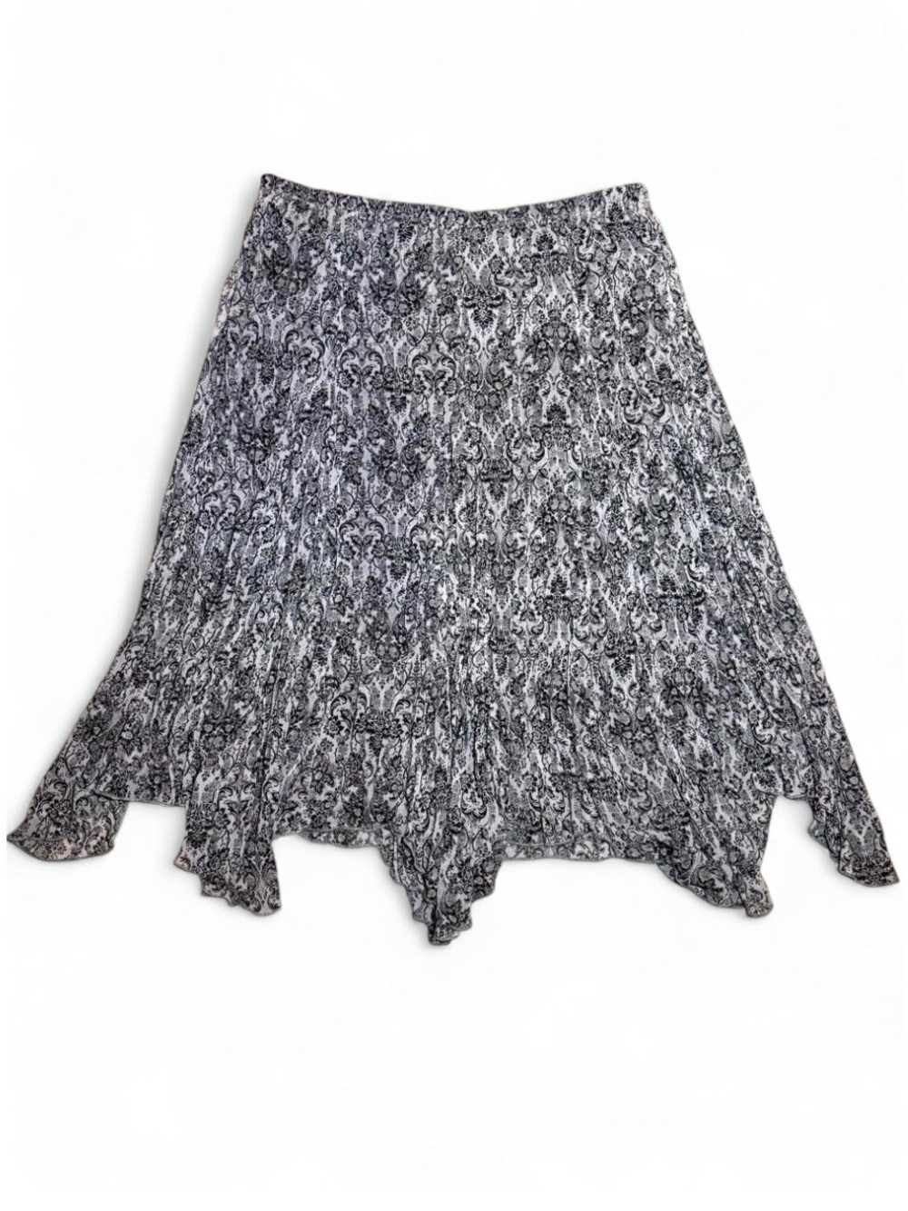 Studio 1940 Grey-Blue Black Floral Crinkle Midi Skirt Handkerchief Hem 18/20W
